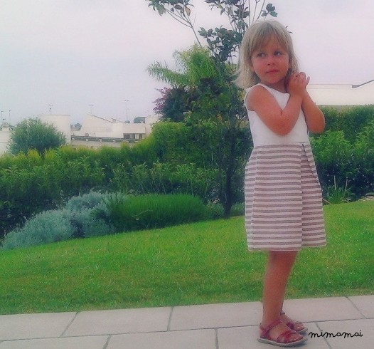 White and brow striped Dress for little girls