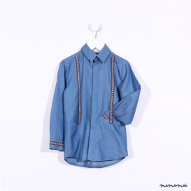 Long-sleeved Suspenders Shirt light denim