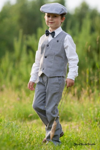 Natural cotton vest checked