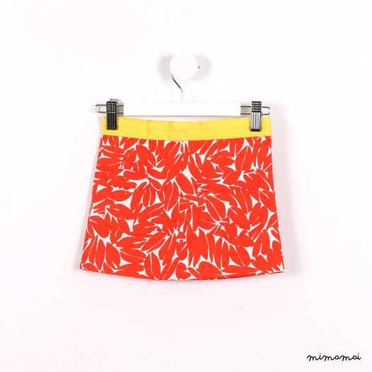 Slanted-zip Skirt orange floral