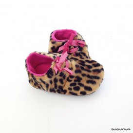 6-12 Months Slippers / Baby Shoes Lamb Leather leopard pink