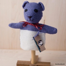 burattino del guanto orso, burattino di mano, 1940s style, a mano a maglia, blu