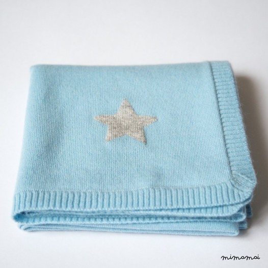 Cashmere Baby Blanket with Star - Light Blue
