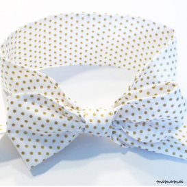 Cotton Fabric Bow Headwrap - White with Gold Dots
