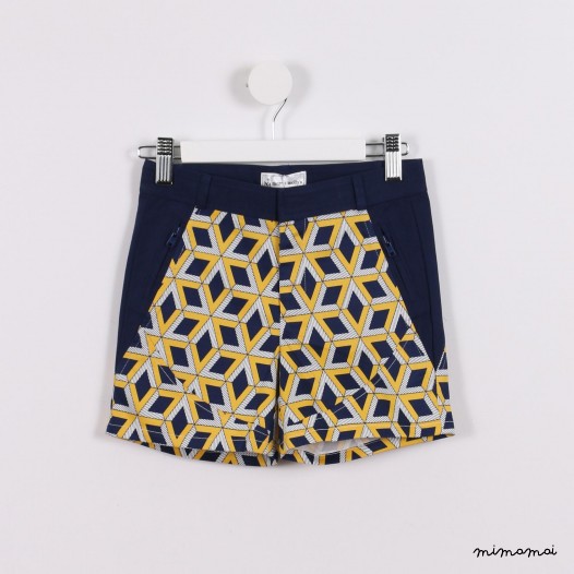 Contrast Yoke Shorts navy and yellow print