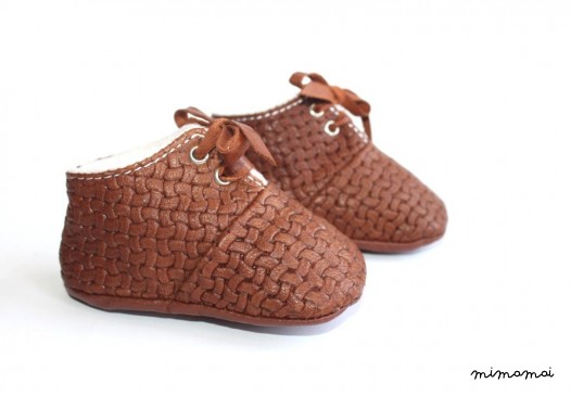 3 - 6 Months Slippers / Baby Shoes Soft Sole Lamb Leather Brown Marrown