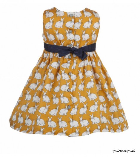 Martha Dress in Mustard Rabbit print