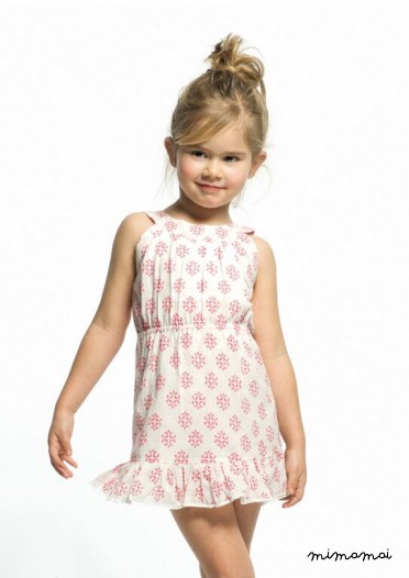 Dress girl, elastic on the chest, pink print