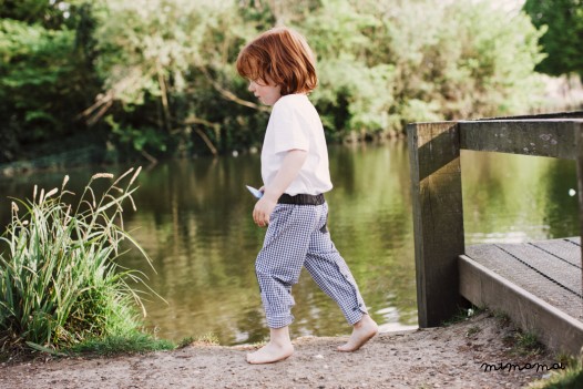 Baby trousers with green cork patches