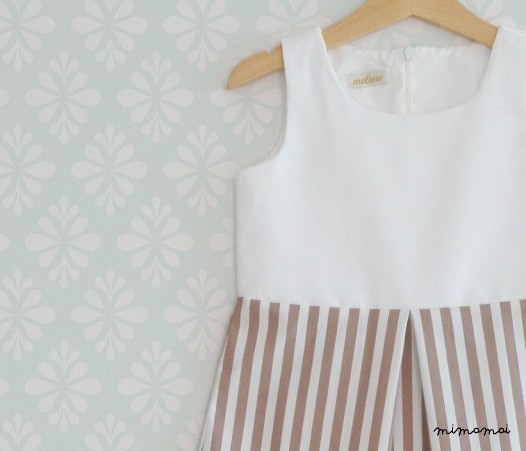 White and brow striped Dress for little girls