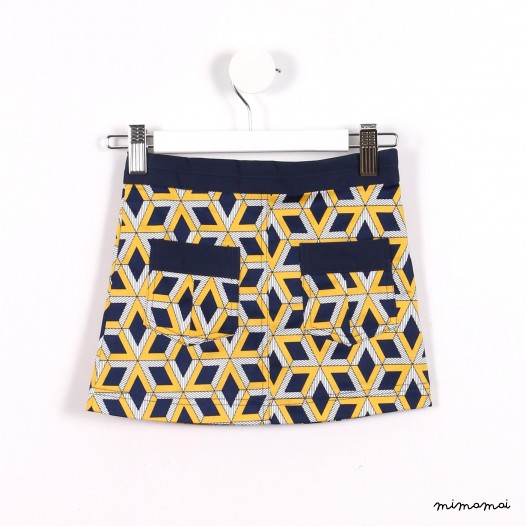 Slanted-zip Skirt navy and yellow