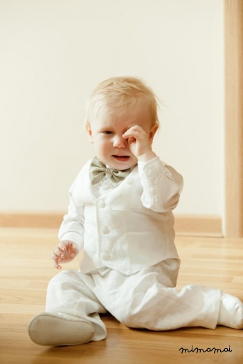 White linen boy christening outfit