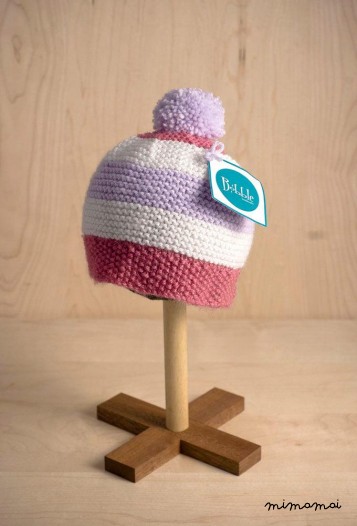 beb&egrave; in maglia vintage zebrato berretto con Pompon