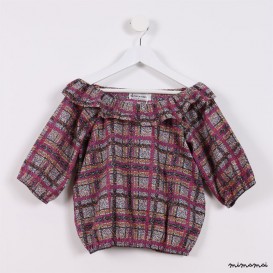 Peasant Top with Frill purple and black