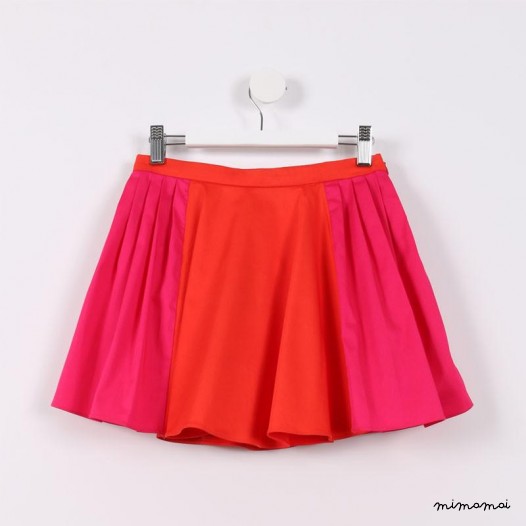 Two-way Pleated Skirt deep orange