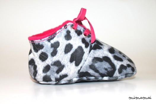 6-12 Months Slippers / Baby Shoes Lamb Leather Leopard Pink