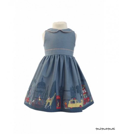 Millie Dress London Print in Midnight Blue