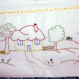 baby linen sheet pillowcase hand embroidered cradle stroller walk in the countryside nursery