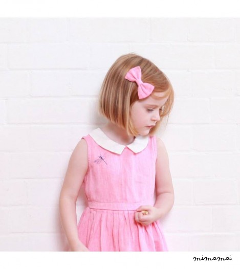 Bow Clip in Pink Linen