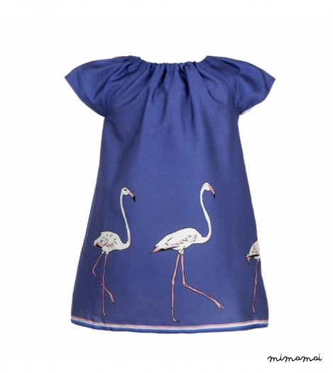 Ivy Dress, Large Flamingo, Blue