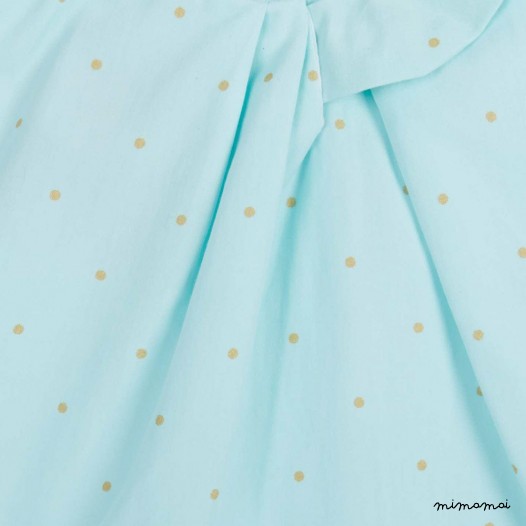 100% cotton in aqua colour dress, Golden dots baby dress