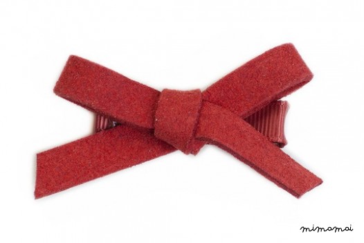 Barrette &agrave; Noeud Simili Daim - Rouge Rouille