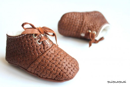 12-18 Months Slippers / Baby Shoes Soft Sole Lamb Leather Brown Marron