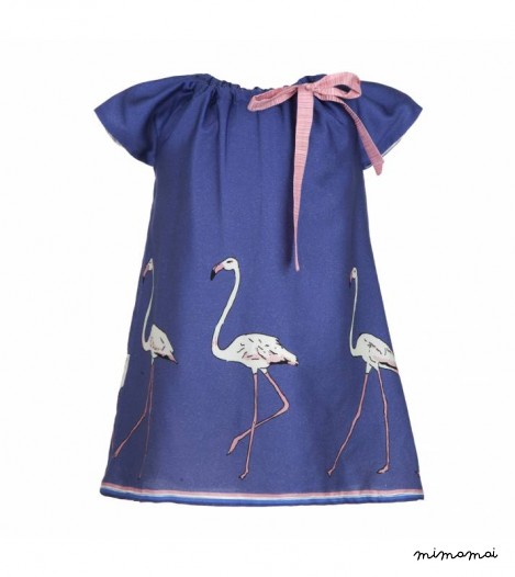 Ivy Dress, Large Flamingo, Blue