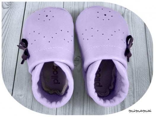 A mano morbida pelle suola scarpa pantofole - viola, viola-bambino con arco