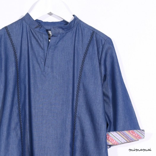 Slip-on Shirt with Embroidery denim