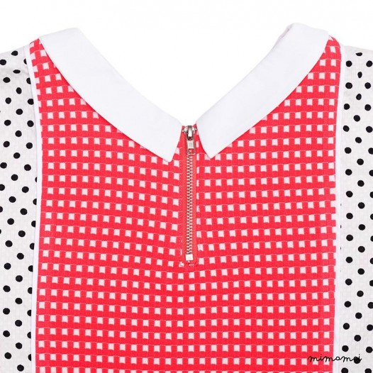 Collar T Dress pink and black dots
