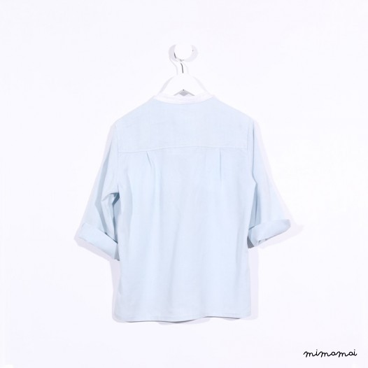 3/4 Sleeved Slip-on Shirt denim and white