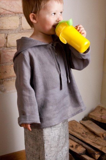 Natural linen hoodie.Wide