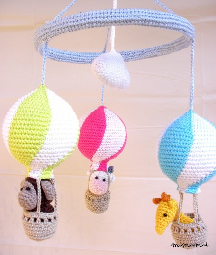Hot air balloon baby mobile for a neon colored nursery