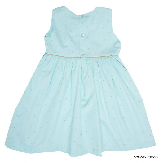 Sleeve-less dress, 100% cotton toddler dress, Aqua colour girls dress, Golden dots dress