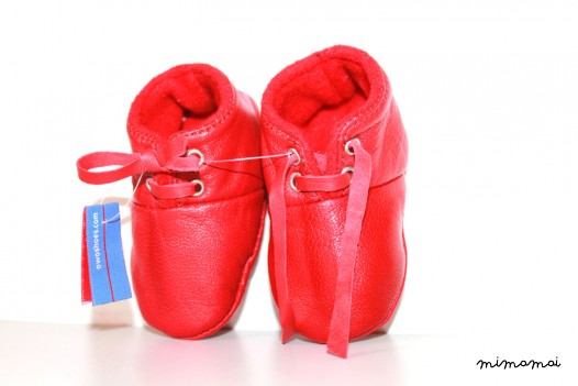 3-6 Months Slippers / Baby Shoes Lamb Leather RED