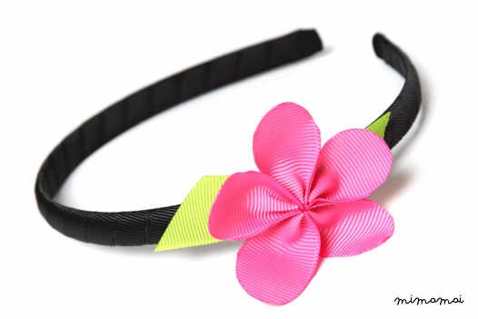 Allie Hot Pink Flower on Black Headband
