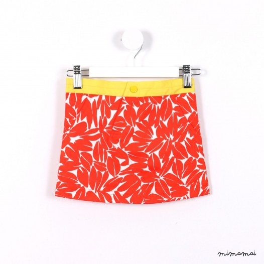Slanted-zip Skirt orange floral
