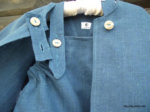 Natural linen baby jacket. Teal