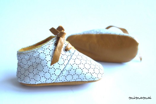 3-6 months Slippers / Baby Shoes Lamb Leather White Mustard Yellow