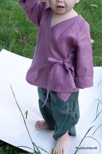 Linen fuchsia violet wrap blouse