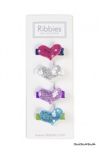 Hair Clip Set Of 4 Sparkle Hearts - B