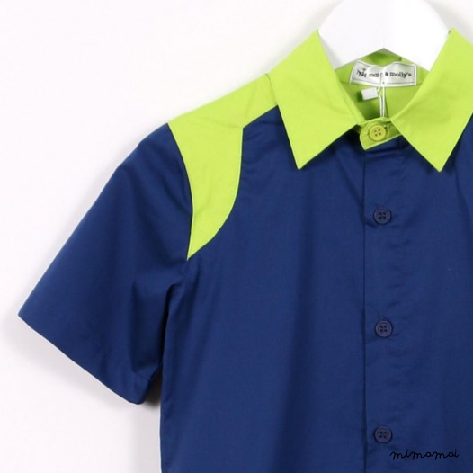 Short-sleeved Contrast Shoulder Shirt blue