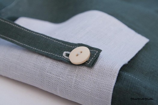 Linen sea green pants with huge light grey pockets