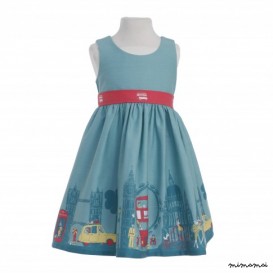 Martha Dress London Print in Sea blue (turquoise)