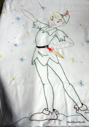 Peter Pan hand embroidered baby boy's blanket, white color, nursery christening gift