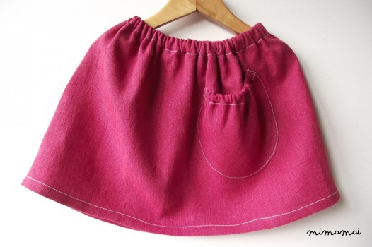 Raspberry red linen skirt with puffed pocket