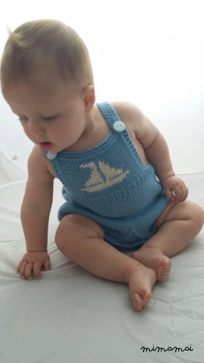 knitted romper suit, baby knit, baby gift, sunsuit in blue Merino