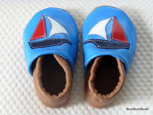 A mano morbida pelle suola scarpa - nave, marrone-blu per bambino, bambino, bambini