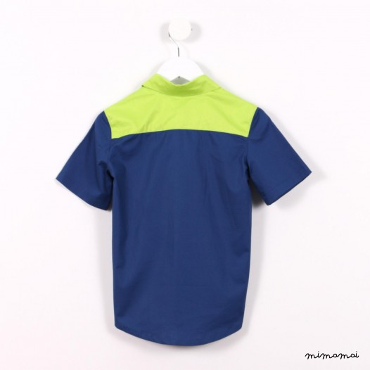 Short-sleeved Contrast Shoulder Shirt blue